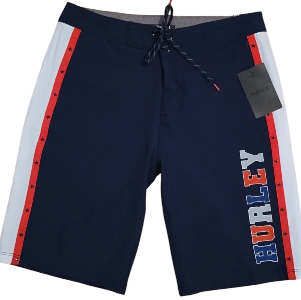 HURLEY BRAND MEN'S BLUE PATRIOTIC SWIM BOARD SHORTS TRUNKS SIZE 28